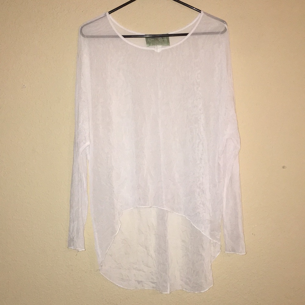 Camille and Company sheer/crinkle high low top